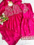 ATTRACTIVE CHINON SILK SEQUENCE EMBROIDERY THREAD WORK TOP SHARARA WITH DUPATTA FESTIVAL WEAR WHOLESALE PRICE ETHNIC GARMENT (22)