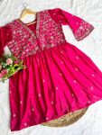 ATTRACTIVE CHINON SILK SEQUENCE EMBROIDERY THREAD WORK TOP SHARARA WITH DUPATTA FESTIVAL WEAR WHOLESALE PRICE ETHNIC GARMENT (22)