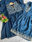 ATTRACTIVE CHINON SILK SEQUENCE EMBROIDERY THREAD WORK TOP SHARARA WITH DUPATTA FESTIVAL WEAR WHOLESALE PRICE ETHNIC GARMENT (19)