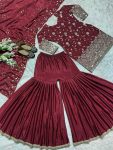 ATTRACTIVE CHINON SILK SEQUENCE EMBROIDERY WORK TOP SHARARA WITH DUPATTA FESTIVAL WEAR WHOLESALE PRICE ETHNIC GARMENT (5)