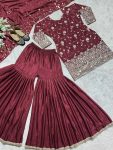 ATTRACTIVE CHINON SILK SEQUENCE EMBROIDERY WORK TOP SHARARA WITH DUPATTA FESTIVAL WEAR WHOLESALE PRICE ETHNIC GARMENT (5)