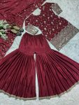 ATTRACTIVE CHINON SILK SEQUENCE EMBROIDERY WORK TOP SHARARA WITH DUPATTA FESTIVAL WEAR WHOLESALE PRICE ETHNIC GARMENT (5)