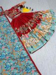 ATTRACTIVE CREPE KALAMKARI PRINT WORK LEHENGA CHOLI WITH DUPATTA WEDDING WEAR WHOLESALE PRICE ETHNIC GARMENT (11)