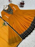 ATTRACTIVE GOLD CRUSH VISCOS VELVET THREAD SEQUENCE WORK GOWN WITH DUPATTA FESTIVAL WEAR WHOLESALE PRICE ETHNIC GARMENT (4)