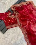 ATTRACTIVE JIMMY CHOO SEQUENCE EMBROIDERY WORK SAREE WITH STITCHED BLOUSE FESTIVAL WEAR WHOLESALE PRICE ETHNC GARMENT (4)