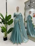 ATTRACTIVE JIMMY CHOO SEQUENCE LACE WORK SAREE WITH UNSTITCHED BLOUSE PARTY WHOLESALE PRICE ETHNIC GARMENT (5)