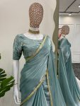 ATTRACTIVE JIMMY CHOO SEQUENCE LACE WORK SAREE WITH UNSTITCHED BLOUSE PARTY WHOLESALE PRICE ETHNIC GARMENT (5)