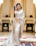 ATTRACTIVE LICHI SILK ZARI WEAVING WORK SAREE WITH UNSTITCHED BLOUSE FESTIVAL WEAR WHOLESALE PRICE ETHNIC GARMENT 2 (1)