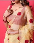 ATTRACTIVE ORGANZA EMBROIDERY MOTI HAND WORK SAREE WITH STITCHED BLOUSE PARTY WEAR WHOLESALE PRICE ETHNIC GARMENT (2)