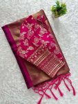 ATTRACTIVE TISSUE SILK WEAVING ZARI WORK SAREE WITH STITCHED BLOUSE FESTIVAL WEAR WHOLESALE PRICE ETHNIC GARMENT (11)