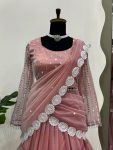 ATTRACTIVE TWILL ORGANZA RUFFLE STYLE WITH DREP AND THREAD WORK LEHENGA SAREE WITH UNSTITCHED BLOUSE PARTY WEAR WHOLESALE PRICE ETHNIC GARMENT (3)