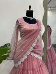 ATTRACTIVE TWILL ORGANZA RUFFLE STYLE WITH DREP AND THREAD WORK LEHENGA SAREE WITH UNSTITCHED BLOUSE PARTY WEAR WHOLESALE PRICE ETHNIC GARMENT (3)