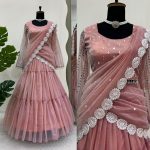 ATTRACTIVE TWILL ORGANZA RUFFLE STYLE WITH DREP AND THREAD WORK LEHENGA SAREE WITH UNSTITCHED BLOUSE PARTY WEAR WHOLESALE PRICE ETHNIC GARMENT (3)