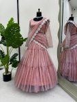 ATTRACTIVE TWILL ORGANZA RUFFLE STYLE WITH DREP AND THREAD WORK LEHENGA SAREE WITH UNSTITCHED BLOUSE PARTY WEAR WHOLESALE PRICE ETHNIC GARMENT (3)