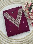 ATTRACTIVE VICHITRA SILK SEQUENCE CODING EMBROIDERY WORK TOP BOTTOM WITH DUPATTA FESTIVAL WEAR WHOLESALE PRICE ETHNIC GARMENT (4)