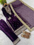 ATTRACTIVE VISCOSE VELVET EMBROIDERY SEQUENCE MOTI WORK TOP BOTTOM WITH DUPATTA FESTIVAL WEAR WHOLESALE PRICE ETHNICGARMENT (27)