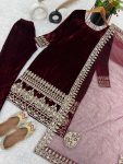 ATTRACTIVE VISCOSE VELVET EMBROIDERY SEQUENCE WORK TOP BOTTOM WITH DUPATTA FESTIVAL WEAR WHOLESALE PRICE ETHNIC GARMENT (5)