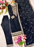 ATTRACTIVE VISCOSE VELVET EMBROIDERY SEQUENCE WORK TOP BOTTOM WITH DUPATTA FESTIVAL WEAR WHOLESALE PRICE ETHNIC GARMENT ( (7)