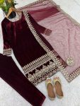 ATTRACTIVE VISCOSE VELVET EMBROIDERY SEQUENCE WORK TOP BOTTOM WITH DUPATTA FESTIVAL WEAR WHOLESALE PRICE ETHNIC GARMENT (5)