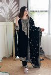 ATTRACTIVE VISCOSE VELVET EMBROIDERY SEQUENCE WORK TOP BOTTOM WITH DUPATTA FESTIVAL WEAR WHOLESALE PRICE ETHNIC GARMENT ( (7)