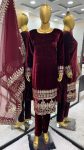 ATTRACTIVE VISCOSE VELVET EMBROIDERY SEQUENCE WORK TOP BOTTOM WITH DUPATTA FESTIVAL WEAR WHOLESALE PRICE ETHNIC GARMENT (5)