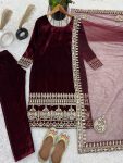 ATTRACTIVE VISCOSE VELVET EMBROIDERY SEQUENCE WORK TOP BOTTOM WITH DUPATTA FESTIVAL WEAR WHOLESALE PRICE ETHNIC GARMENT (5)