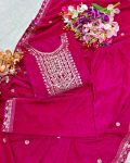 ATTRACTIVE VISCOSE VELVET EMBROIDERY SEQUENCE WORK TOP BOTTOM WITH DUPATTA FESTIVAL WEAR WHOLESALE PRICE ETHNIC GARMENT ( (3)