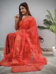 DESIGNER BUTTERFLY SILK AARI MIRROR DIAMOND WORK SAREE WITH UNSTITCHED BLOUSE FESTIVAL WHOLESALE PRICE ETHNIC GARMENT (5)