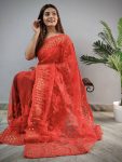 DESIGNER BUTTERFLY SILK AARI MIRROR DIAMOND WORK SAREE WITH UNSTITCHED BLOUSE FESTIVAL WHOLESALE PRICE ETHNIC GARMENT (5)