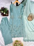 DESIGNER CHINON SILK EMBROIDERY THREAD SEQUENCE WORK TOP BOTTOM WITH DUPATTA FESTIVAL WEAR WHOLESALE PRICE ETHNIC GARMENT (3)