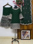 DESIGNER GEORGETTE MIRROR DIAMOND EMBROIDERY WORK TOP SHARARA WITH DUPATTA FESTIVAL WEAR WHOLESALE PRICE ETHNIC GARMENT (13)