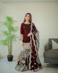 DESIGNER GEORGETTE MIRROR DIAMOND EMBROIDERY WORK TOP SHARARA WITH DUPATTA FESTIVAL WEAR WHOLESALE PRICE ETHNIC GARMENT (16)