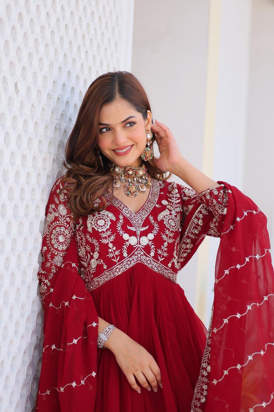 DESIGNER GEORGETTE SEQUENCE EMBROIDERY WORK GOWN WITH DUPATTA FESTIVAL WEAR WHOLESALE PRICE ETHNIC GARMENT (13)