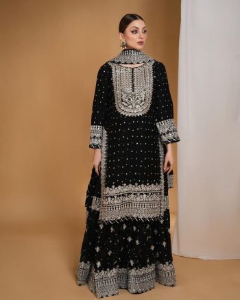 DESIGNER GEORGETTE THREAD SEQUENCE WORK TOP LEHENGA WITH DUPATTA BLACK
