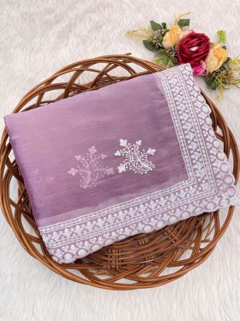 DESIGNER JIMMY CHOO SEQUENCE THREAD EMBROIDERY WORK SAREE WITH UNSTITCHED BLOUSE ONION