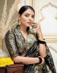 DESIGNER LICHI SILK ZARI WEAVING WORK SAREE WITH UNSTITCHED BLOUSE FESTIVAL WEAR WHOLESALE PRICE ETHNIC GARMENT 1 (1)