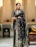 DESIGNER LICHI SILK ZARI WEAVING WORK SAREE WITH UNSTITCHED BLOUSE FESTIVAL WEAR WHOLESALE PRICE ETHNIC GARMENT 1 (1)