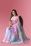 DESIGNER ORGANZA DIGITAL PRINT SEQUENCE LACE FOIL WORK SAREE WITH UNSTITCHED BLOUSE PARTY WEAR WHOLESALE PRICE ETHNIC GARMENT (4)