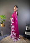 DESIGNER ORGANZA SILK THREAD EMBROIDERY CUT WORK SAREE WITH UNSTITCHED BLOUSE PINK