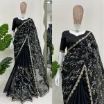 DESIGNER TABBY SILK CODING SEQUENCE WORK SAREE WITH UNSTITCHED BLOUSE PARTY WEAR WHOLESALE PRICE ETHNIC GARMENT (4)