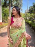 DESIGNER TWILL NET EMBROIDERY THREAD WITH ZARI DORI DIAMOND WORK SAREE WITH UNSTITCHED BLOUSE PARTY WHOLESALE PRICE ETHNIC GARMENT 2 (2)