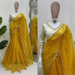 DESIGNER TWILL NET THREAD SEQUENCE WORK SAREE WITH STITCHED BLOUSE PARTY WEAR WHOLESALE PRICE ETHNC GARMENT (5)