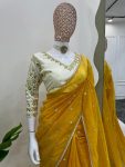 DESIGNER TWILL NET THREAD SEQUENCE WORK SAREE WITH STITCHED BLOUSE PARTY WEAR WHOLESALE PRICE ETHNC GARMENT (5)