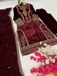 DESIGNER VISCOSE VELVET EMBROIDERY SEQUENCE CODING DORI WORK TOP BOTTOM WITH DUPATTA PARTY WEAR WHOLESALE PRICE ETHNIC GARMENT (2)