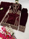 DESIGNER VISCOSE VELVET EMBROIDERY SEQUENCE CODING DORI WORK TOP BOTTOM WITH DUPATTA PARTY WEAR WHOLESALE PRICE ETHNIC GARMENT (2)