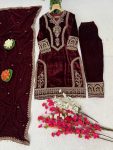 DESIGNER VISCOSE VELVET EMBROIDERY SEQUENCE CODING DORI WORK TOP BOTTOM WITH DUPATTA PARTY WEAR WHOLESALE PRICE ETHNIC GARMENT (2)