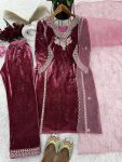 DESIGNER VISCOSE VELVET EMBROIDERY SEQUENCE WORK TOP BOTTOM WITH DUPATTA FESTIVAL WEAR WHOLESALE PRICE ETHNIC GARMENT (3)