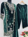 DESIGNER VISCOSE VELVET EMBROIDERY SEQUENCE WORK TOP BOTTOM WITH DUPATTA FESTIVAL WEAR WHOLESALE PRICE ETHNIC GARMENT (4)