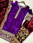 DESIGNER VISCOSE VELVET EMBROIDERY WORK TOP BOTTOM WITH DUPATTA PARTY WEAR WHOLESALE PRICE ETHNIC GARMENT