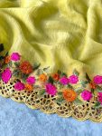 FANCVY GOLD CRUNCHY THREAD EMBROIDERY CUT WORK SAREE WITH UNSTITCHED BLOUSE PARTY WHOLESALE PRICE ETHNIC GARMENT (12)